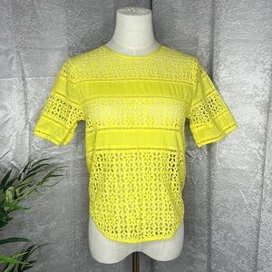 H&M Women’s Yellow Open Weave Short Sleeve Blouse Top Sz 4